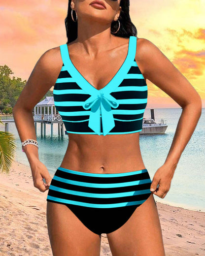 Romy - Bikini Rayé Taille Haute