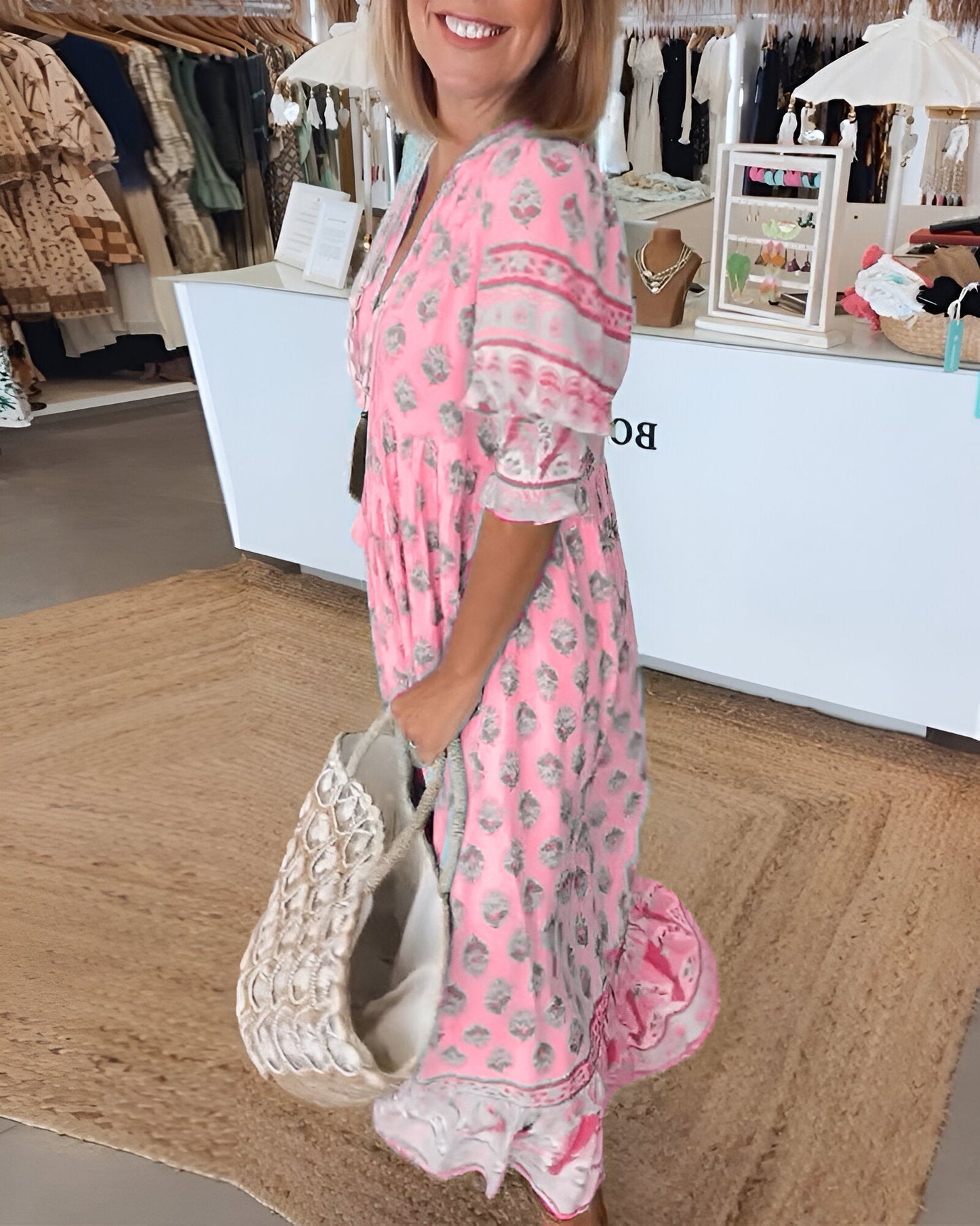 Inès – Robe maxi bohème à col en V motif floral femme