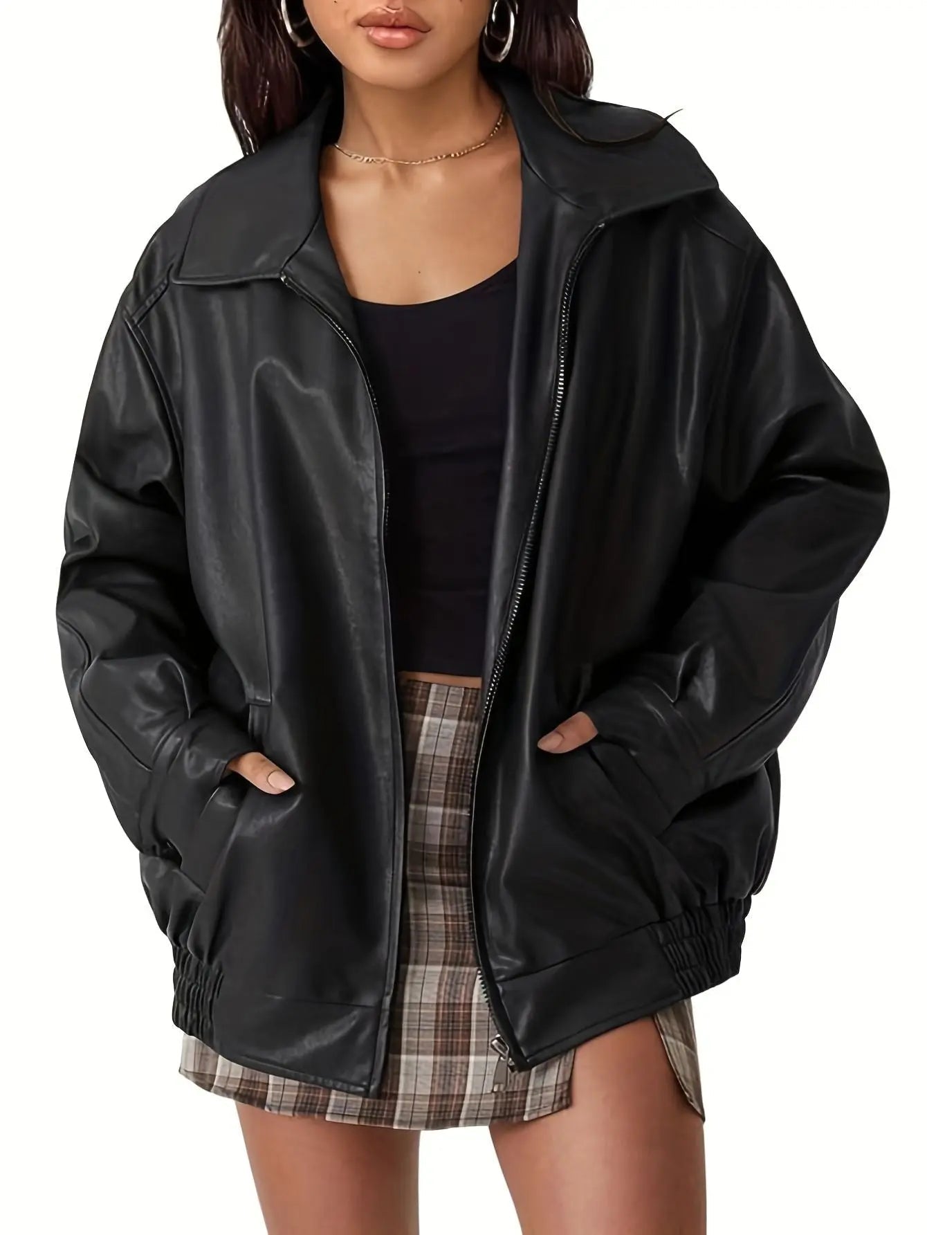 Rose | Women Classic oversized Leather Bomber jacket