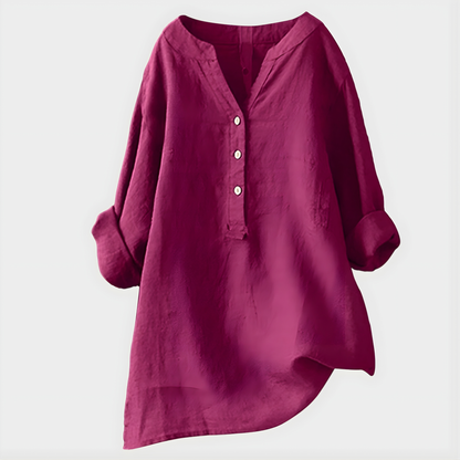 Veronique | Blusa Elegante de Algodón-Lino con Escote en V