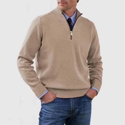 Herren Strick Pullover mit Viertelreißverschluss | Stehkragen