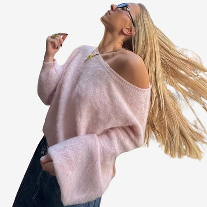 Emma - Long sleeve off shoulder sweater with crew neck