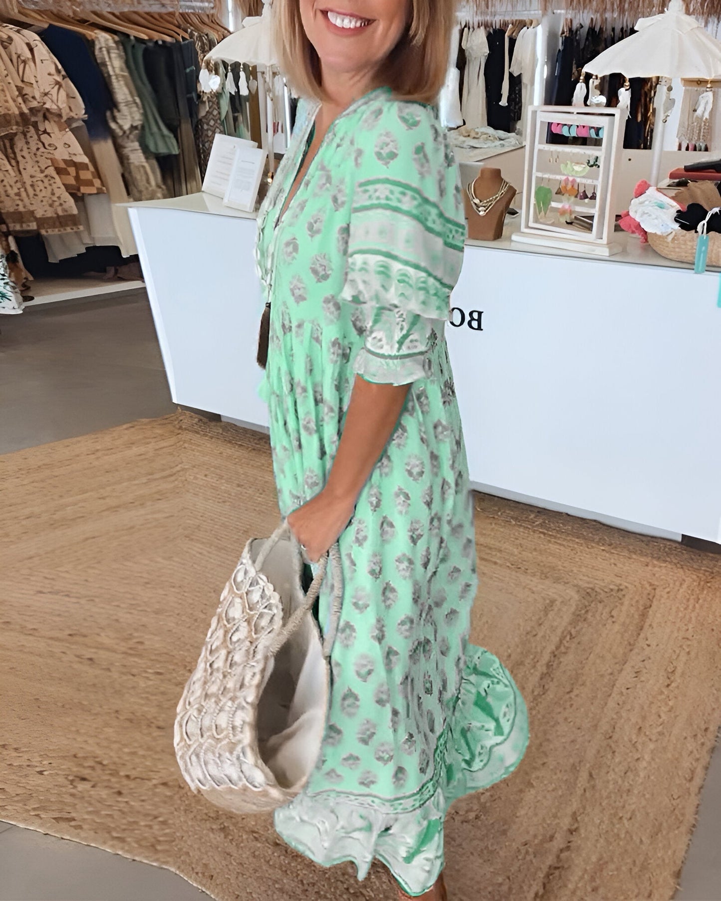 Inès – Robe maxi bohème à col en V motif floral femme