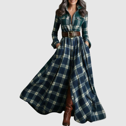 Zoé - Robe chemise à carreaux maxi