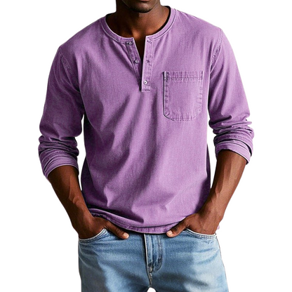 Richard – Shirt met lange mouwen ronde hals en borstzak