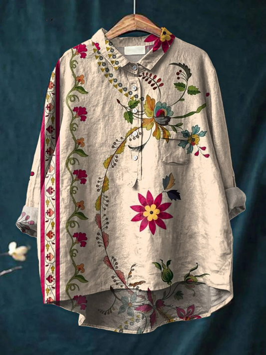 Isadora | Ženski vintage casual s cvijetnim umetničkim tiskom.