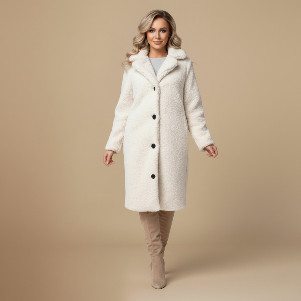 Angel Manteau Teddy Long Femme – Coupe Oversize Douce avec Col Revers & Fermeture Boutonnée