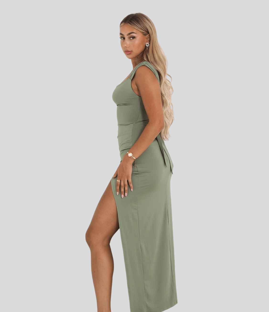 Claire - Ruched Bodycon Slit Dress