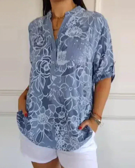 Gavira™ - Blouse Florale Élégante à Poche Décorative