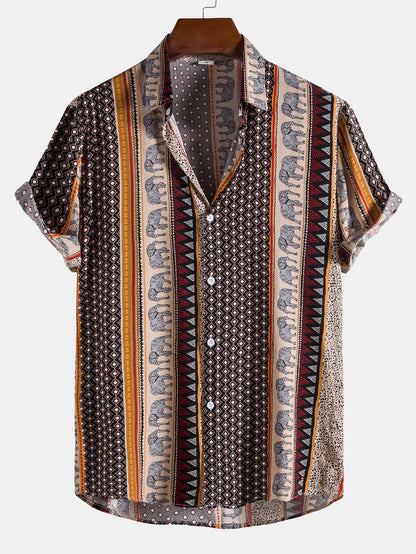 Marvion – Geometrisches Elefanten Print Hemd