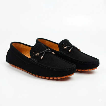 Mocassins en Cuir Véritable pour Hommes à Perforations et Semelle à Picots