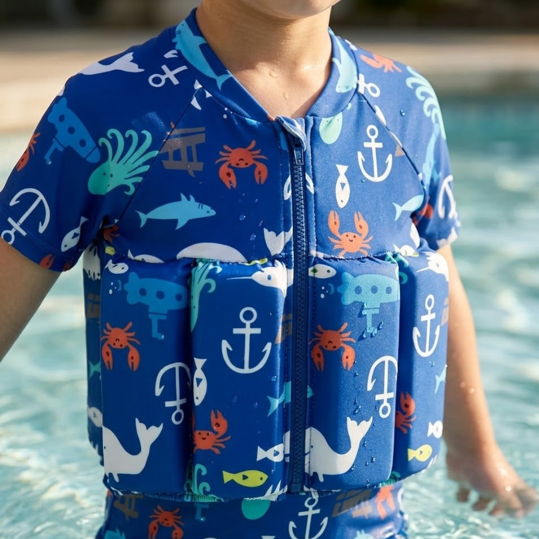 Kinder Schwimmweste UV Schutz | Schwimmanzug mit Auftrieb