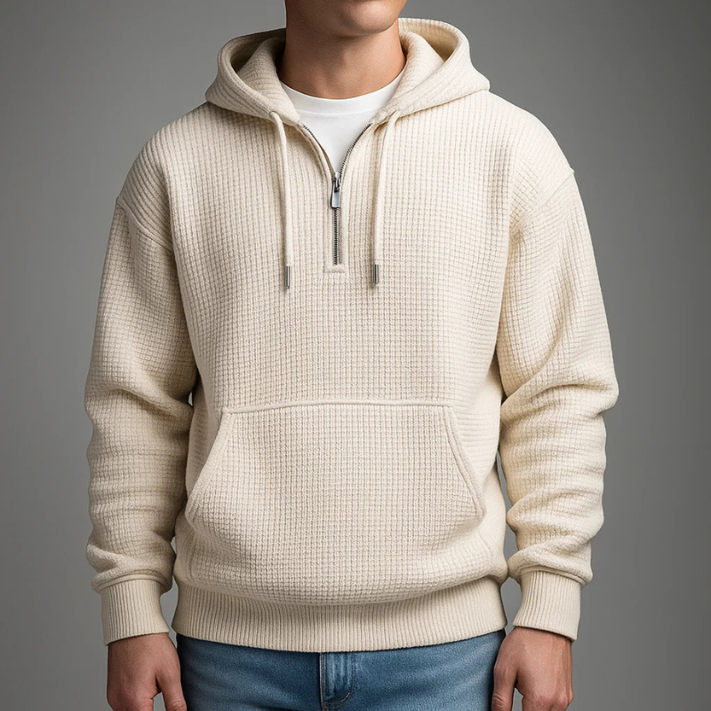 Pete | Strukturierter Hoodie mit Half-Zip und Kapuze