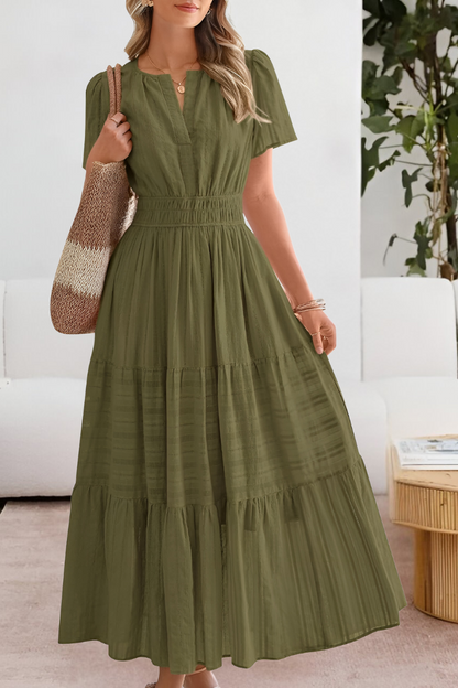 Chloe | Women's Boho Short Sleeve Smocked Midi Dress