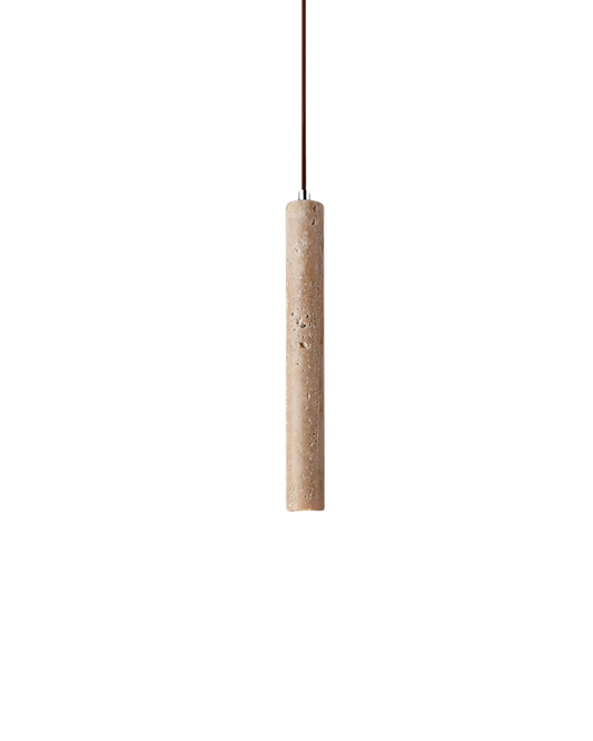 Natuurlijke travertin hanglamp met cilindervormig design voor eetkamer en hal – Japandi natuursteen verlichting | Restfield
