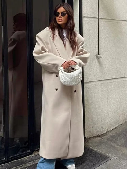Claudia Manteau Oversize Femme – Veste Élégante à Double Boutonnage & Épaules Structurées