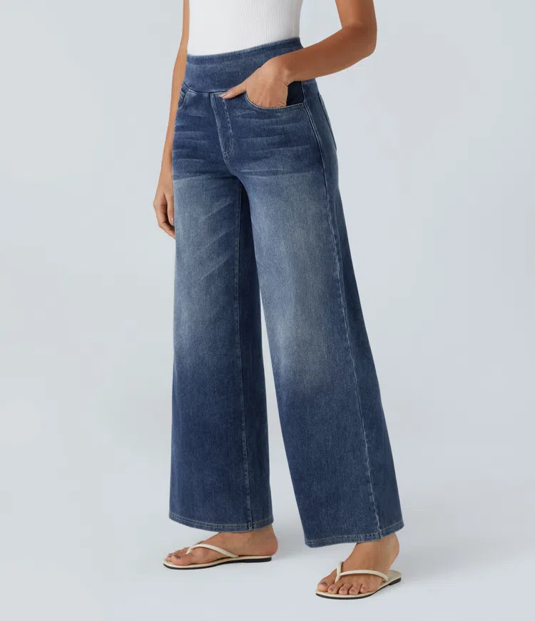 Vanelle | Hoge taille jeans met wijde pijpen voor dames – Comfortabele stretchdenim, casual en stijlvol