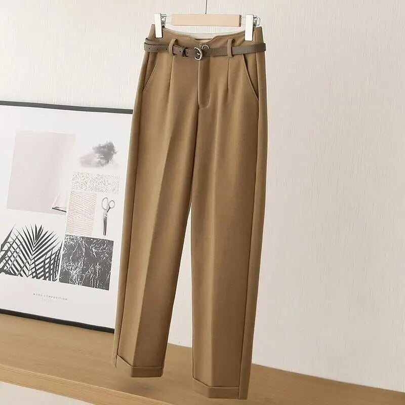 Mila - Pantalon Taille Haute Classique avec Devant Plissé
