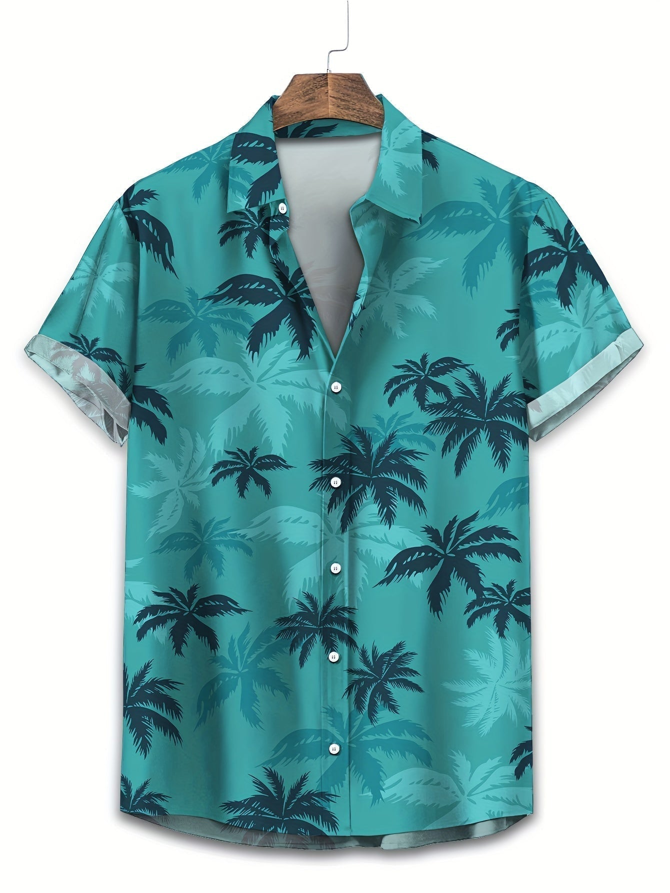 Men's Linen Palm Print Short Sleeve Hawaiian Button Down Shirt