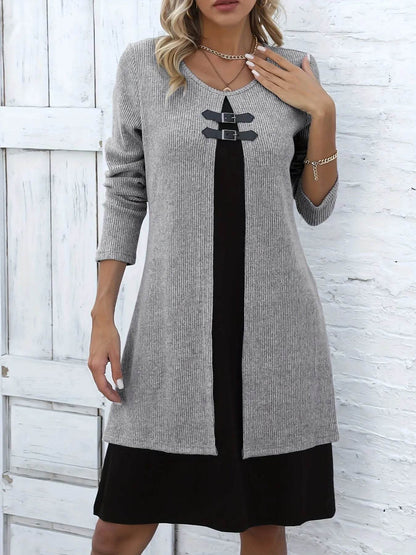 Robe mi-longue femme coupe A en coton extensible – Élégance et confort