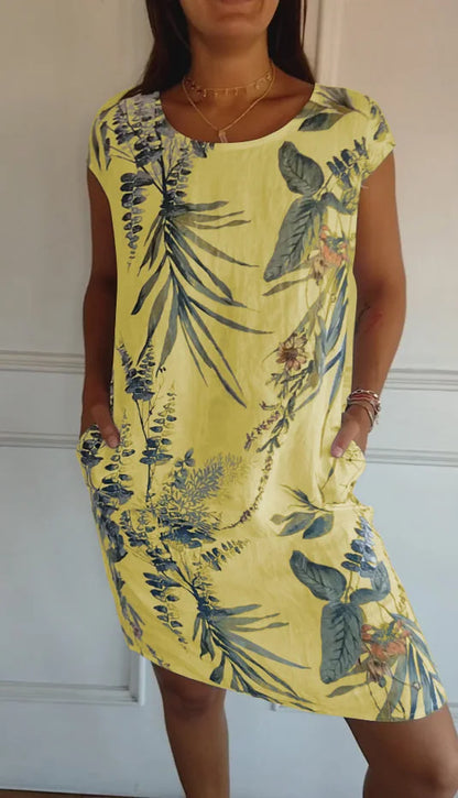 Women's Linen Tropical Print Shift Dress