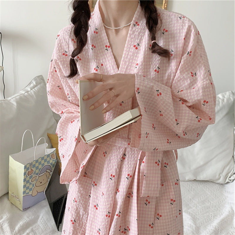 Women’s Premium Autumn Bathrobe – Long Cute Kimono Robe