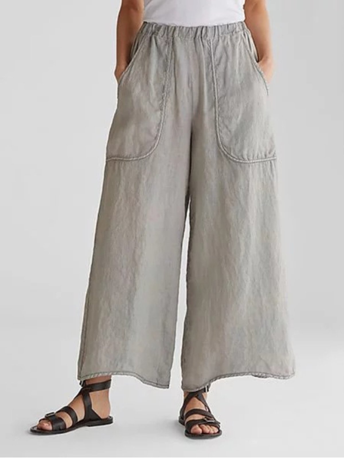 Women's Wide Leg Linen Trousers Loose Fit Lightweight Elastic Waist Pants