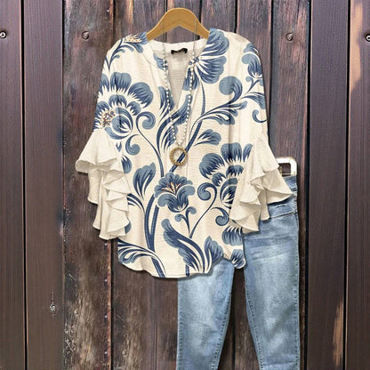 Vintage Spring Blouse with Flower Pattern