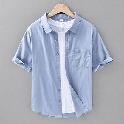 Men's Linen Short Sleeve Shirt Button Down Casual Top