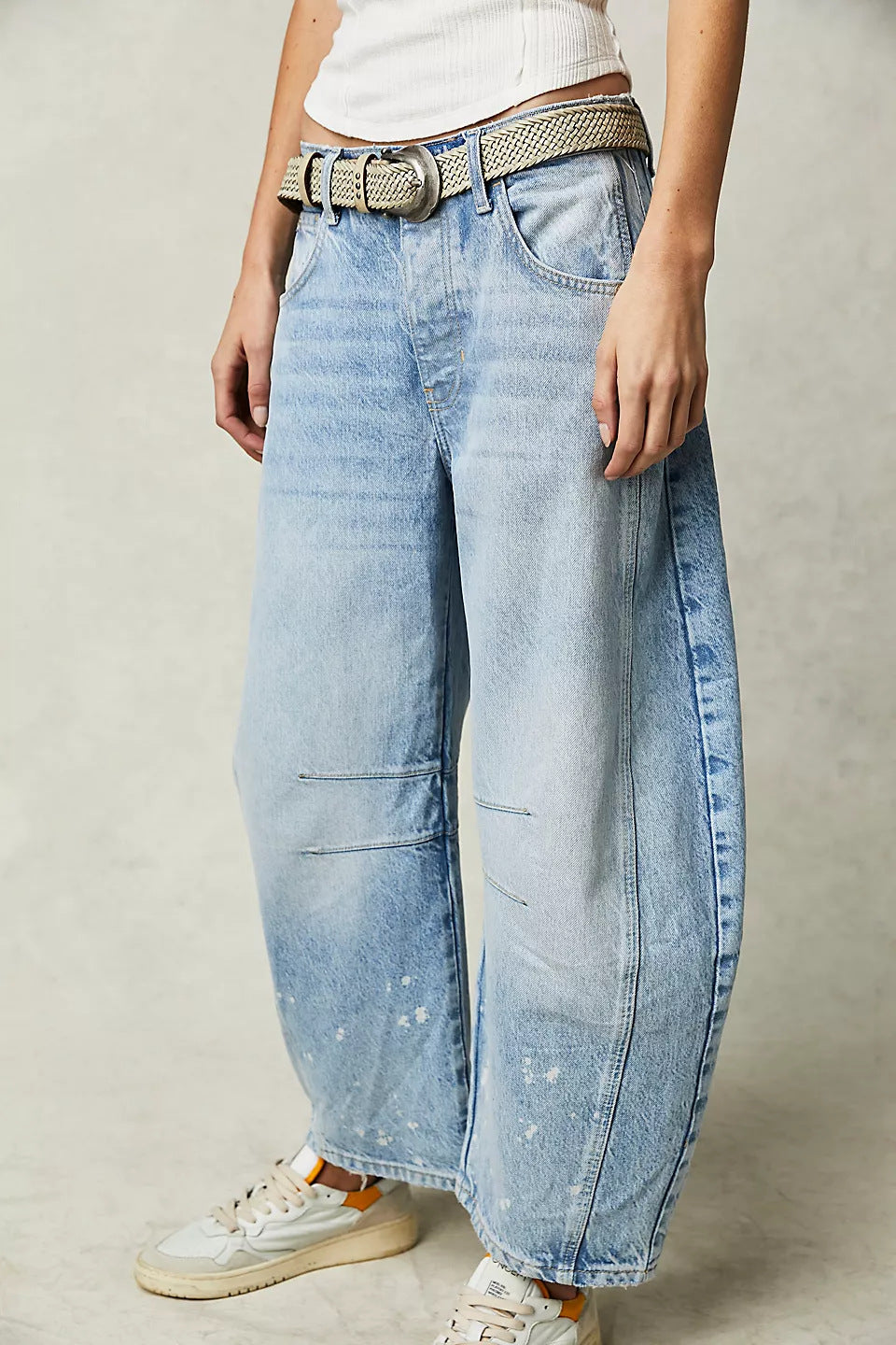 Jean Barrel Large Jambe Large Taille Moyenne Stretch Femme – Denim Décontracté Baggy