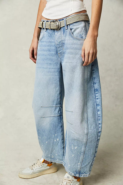 Jean Barrel Large Jambe Large Taille Moyenne Stretch Femme – Denim Décontracté Baggy