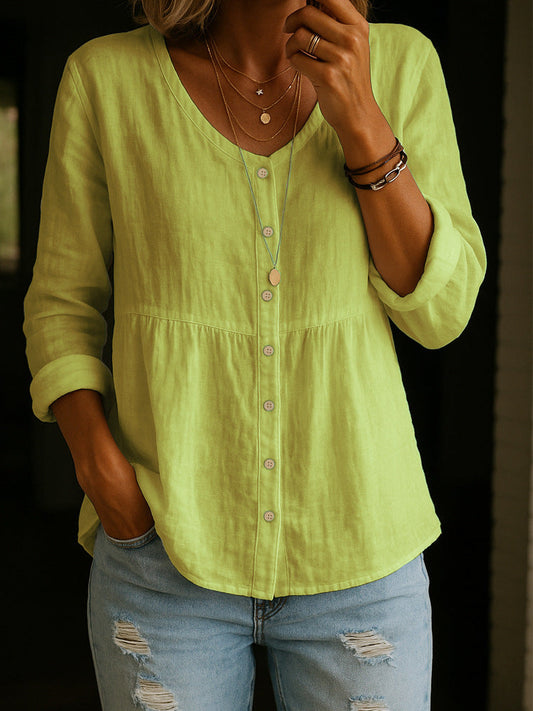 Elinna - Button-Up V-Neck Shirt