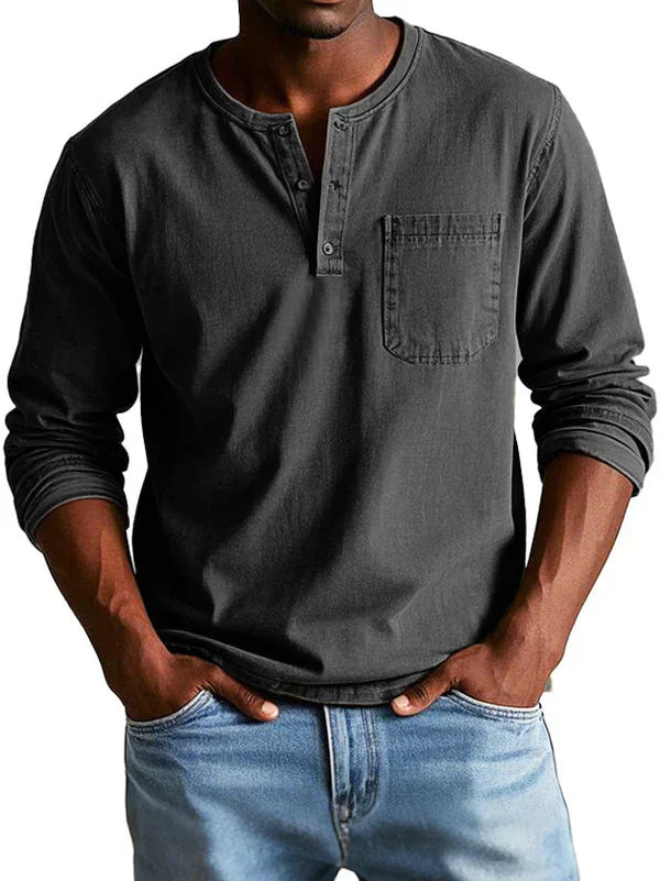 Sage | Men casual z długim rękawem Henley koszula