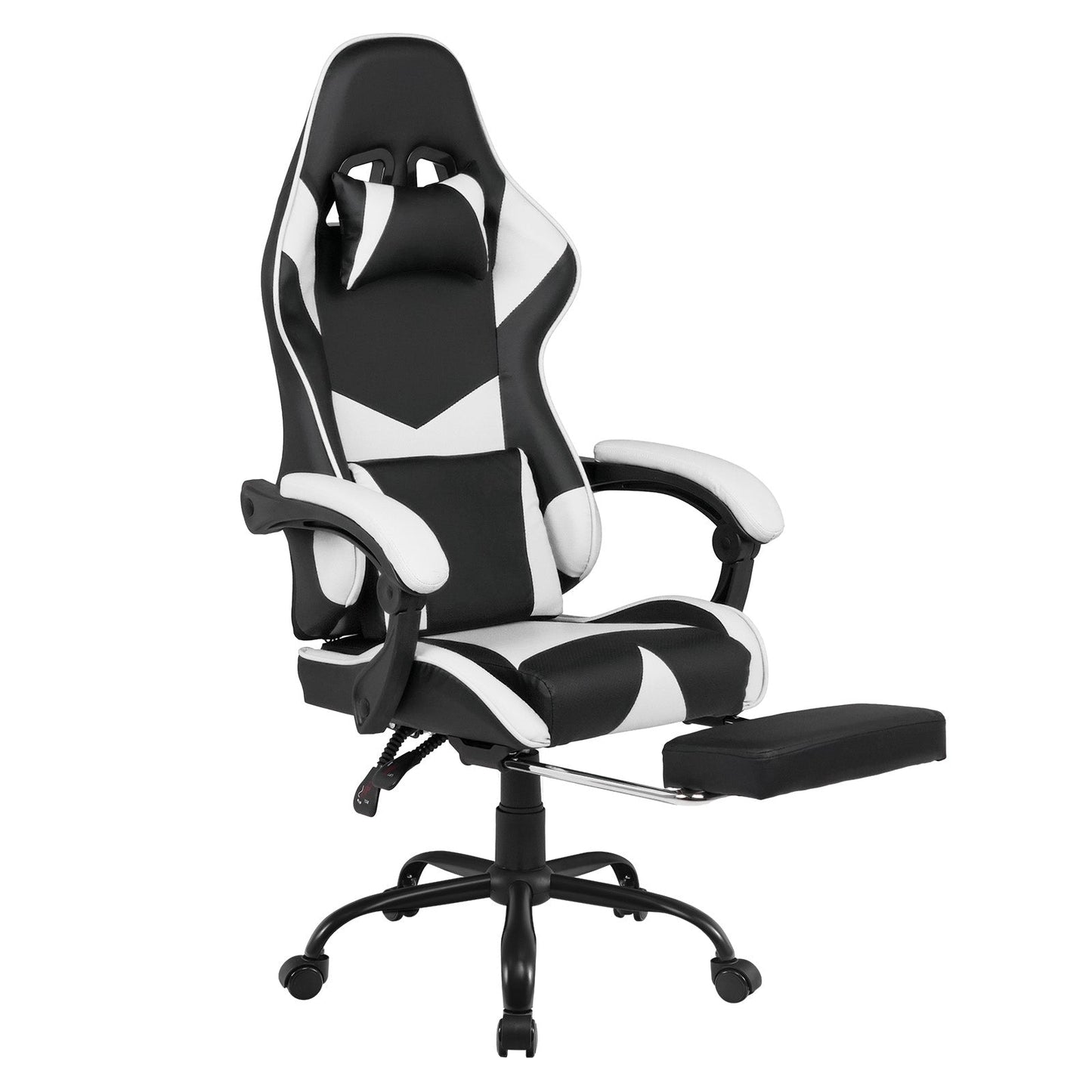 Gaming Stoel met Voetsteun en Verstelbare Rugleuning 135° – Ergonomische Bureaustoel PU Leer met Hoofd- en Lendenkussen | Restfield