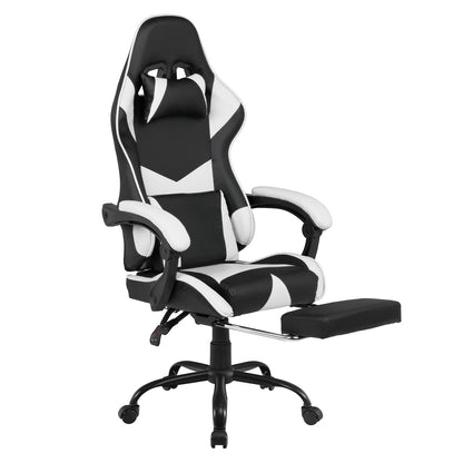 Gaming Stoel met Voetsteun en Verstelbare Rugleuning 135° – Ergonomische Bureaustoel PU Leer met Hoofd- en Lendenkussen | Restfield