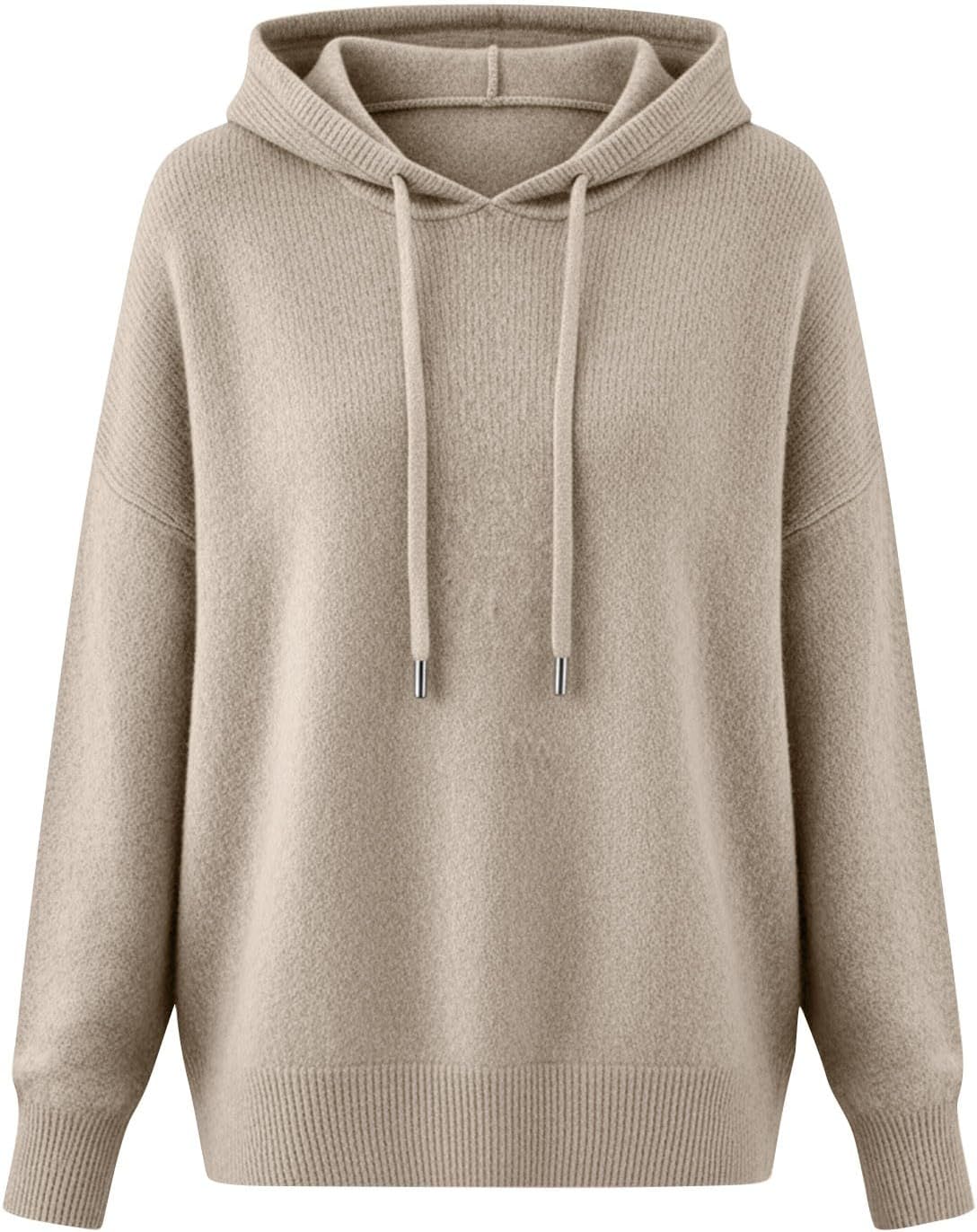 Women's Jumpers Cashmere Sweater Hooded Neck Knitted Long Sleeve Hoodies Tops Plain Casual Thermal Ribbed Wool Sweatshirt Fall Airport Outfits Pullover Sweaters Trendy Jumper Clothing