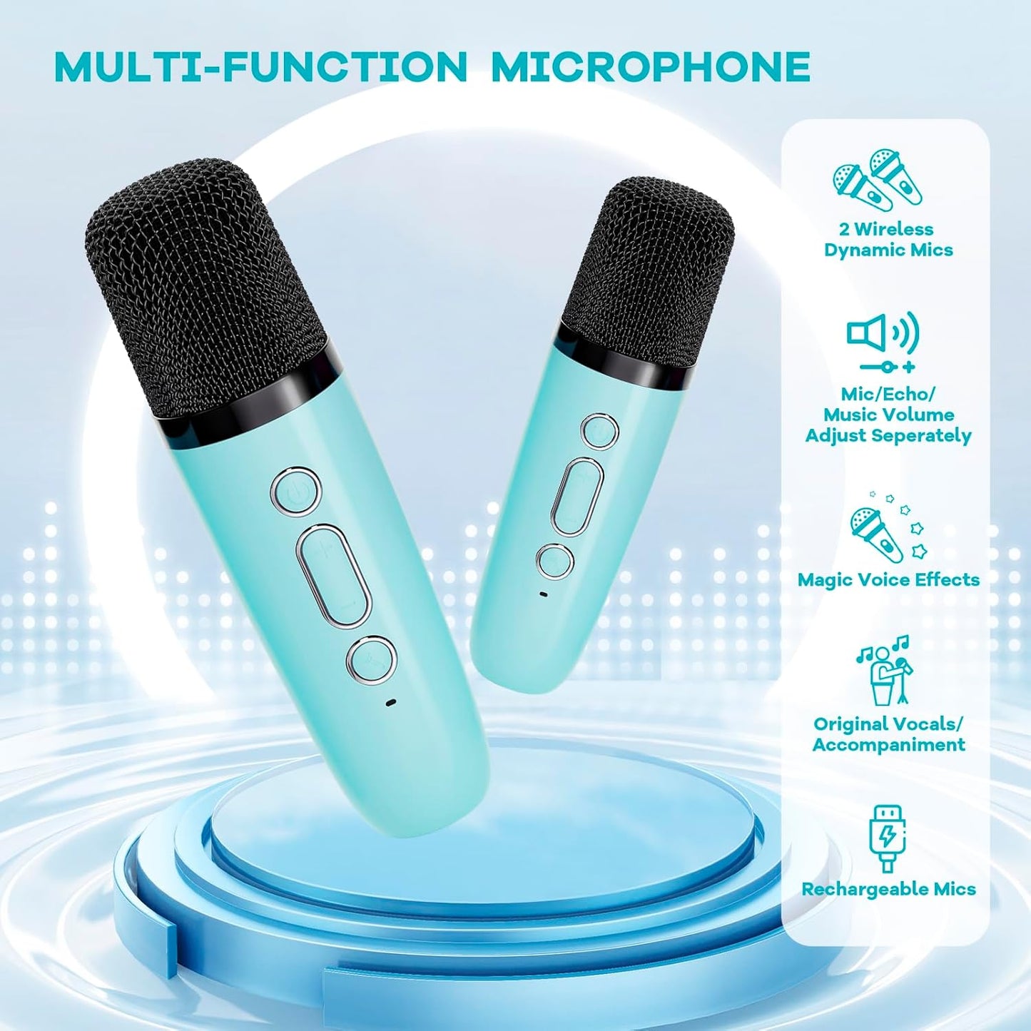 Hordozható Mini Karaoke Gépe Bluetooth Hangszóróval és 2 Vezeték nélküli Mikrofonnal – Veylo