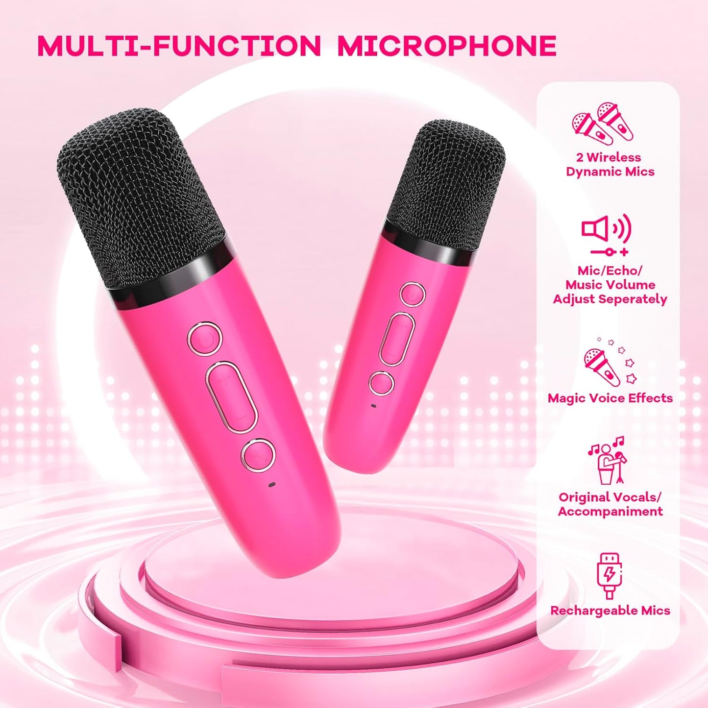 Hordozható Mini Karaoke Gépe Bluetooth Hangszóróval és 2 Vezeték nélküli Mikrofonnal – Veylo