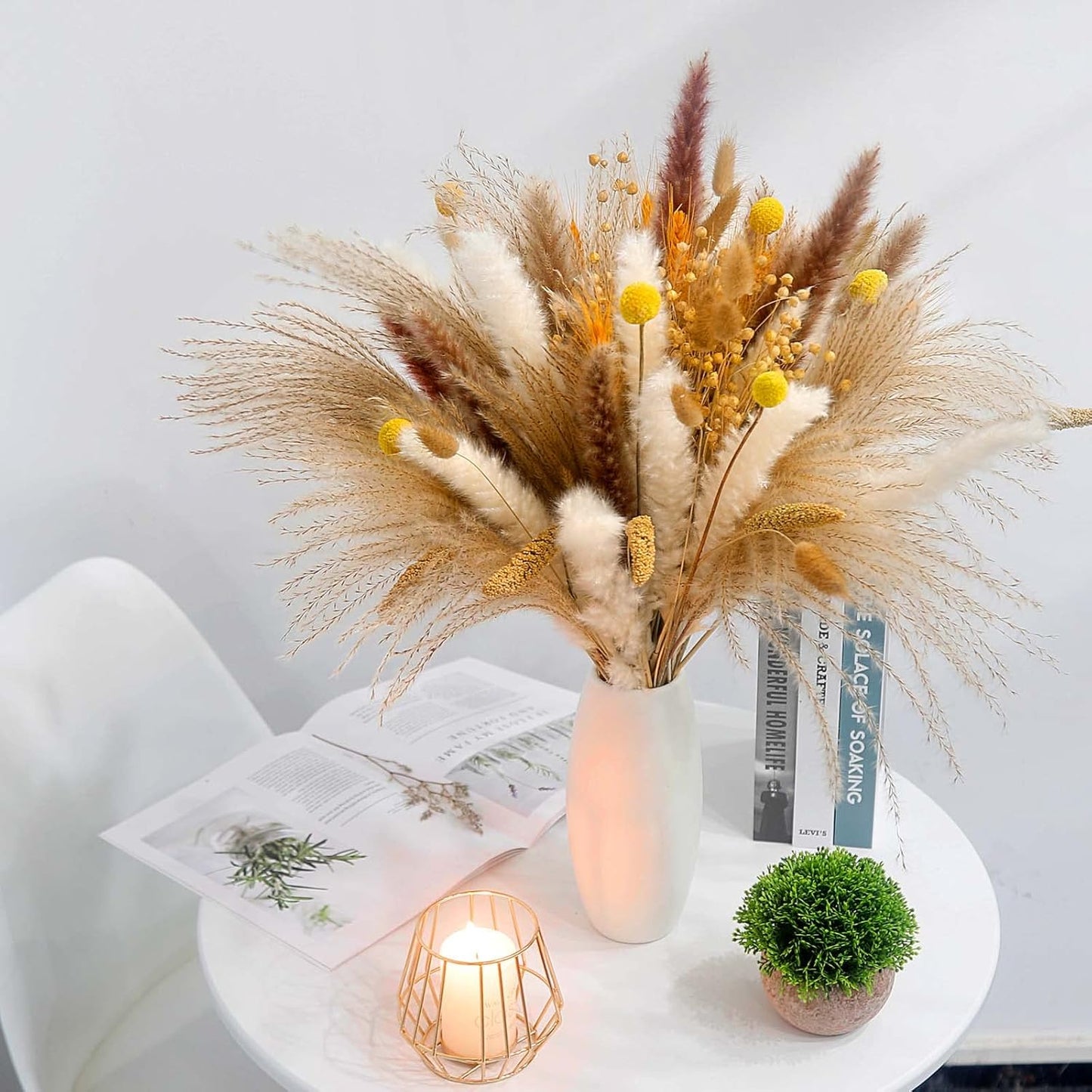 Sosayet Pampas Secas Decoração, 100 Peças Flores Secas Naturais 40-44 cm, Ramos de Flores Secas Naturais Decoração para a Casa, Erva de Pampa Fofa para Decoração Boho Festas Casamentos