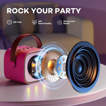 Hordozható Mini Karaoke Gépe Bluetooth Hangszóróval és 2 Vezeték nélküli Mikrofonnal – Veylo