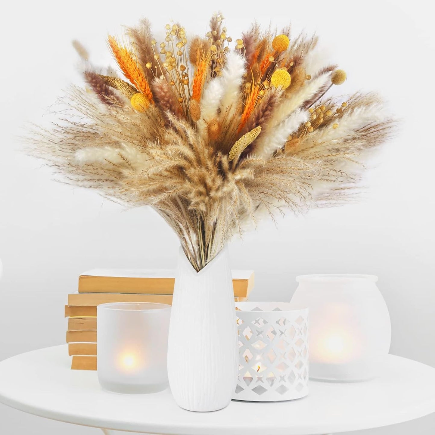 Sosayet Pampas Secas Decoração, 100 Peças Flores Secas Naturais 40-44 cm, Ramos de Flores Secas Naturais Decoração para a Casa, Erva de Pampa Fofa para Decoração Boho Festas Casamentos
