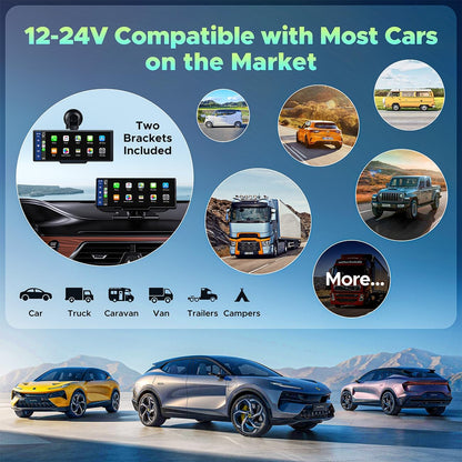 DashSight® Duo by JV Auto – Dash Cam, Rear Cam, & Touch Screen Infotainment System | 4K UHD Front & 1080P FHD Rearview Camera | Wireless & Wired Apple CarPlay & Android Auto