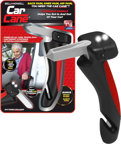 CarCane® - Made in the USA by JesseVance NY: Portable Safety Door Handle Bar with Flashlight, Seatbelt Cutter, & Window Breaker