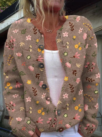 Cylene | Weiche Strickjacke mit Blütenstickerei