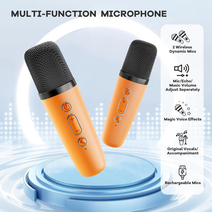Hordozható Mini Karaoke Gépe Bluetooth Hangszóróval és 2 Vezeték nélküli Mikrofonnal – Veylo