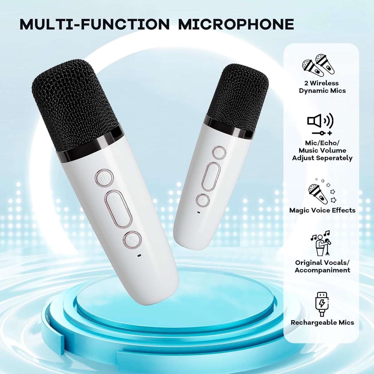 Tragbare Mini-Karaoke-Maschine mit Bluetooth-Lautsprecher und 2 kabellosen Mikrofonen – Veylo