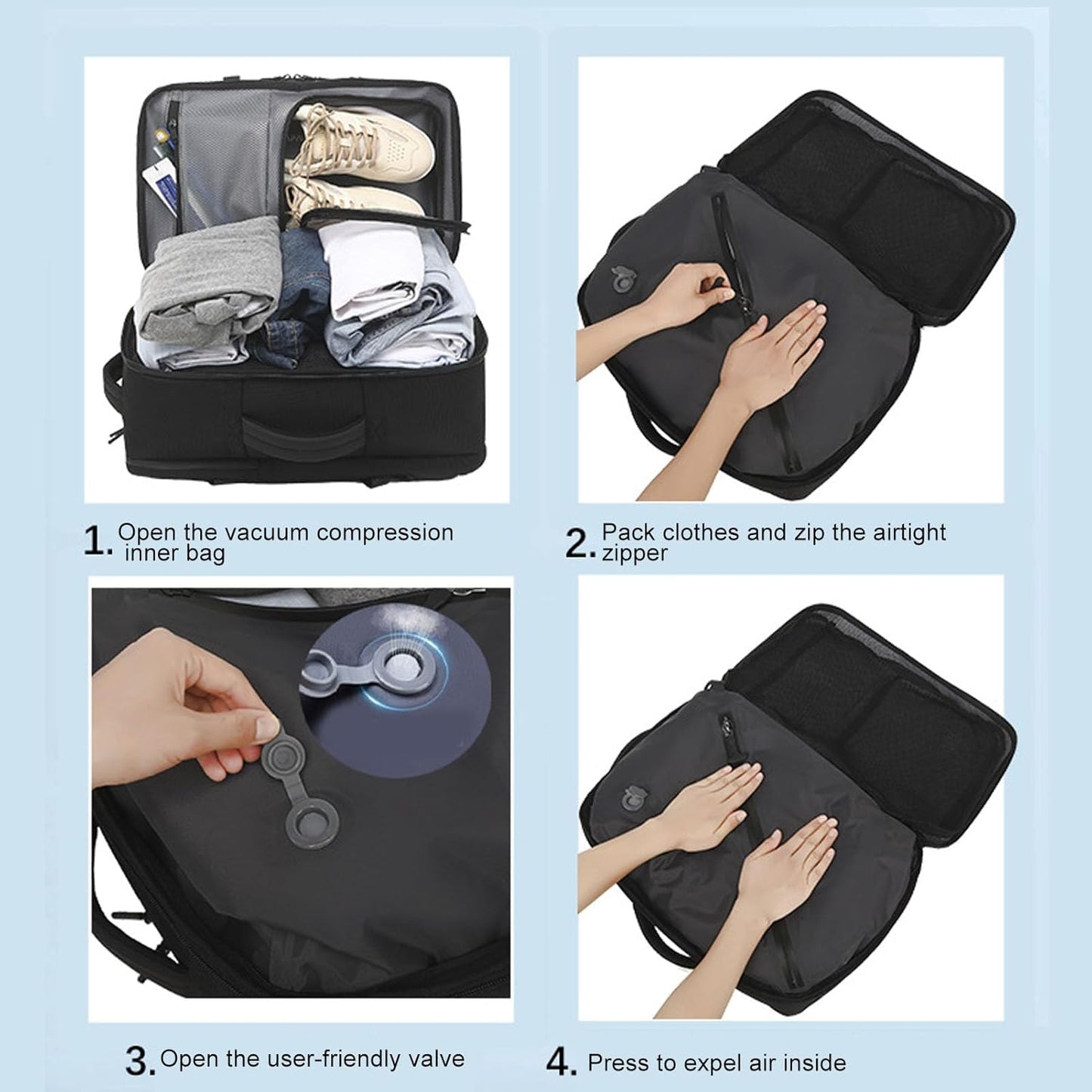 Expandable Vacuum Travel Backpack 56–75L with Pump – Dravion