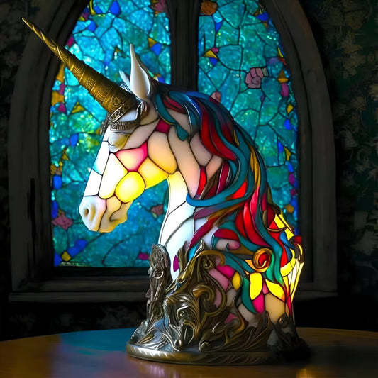 Licorne Enchanteresse – Lampe en Vitrail