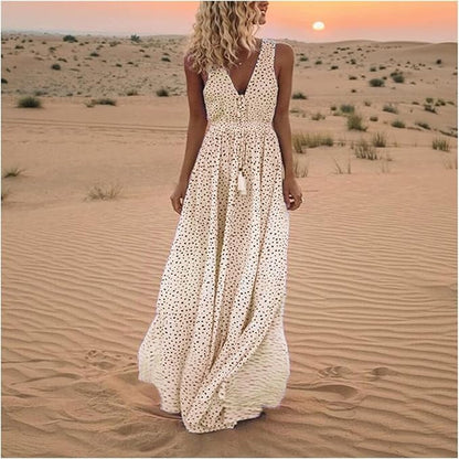Hannah | Women's Boho Sleeveless V Neck Maxi Dress
