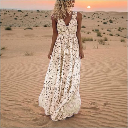 Hannah | Women's Boho Sleeveless V Neck Maxi Dress